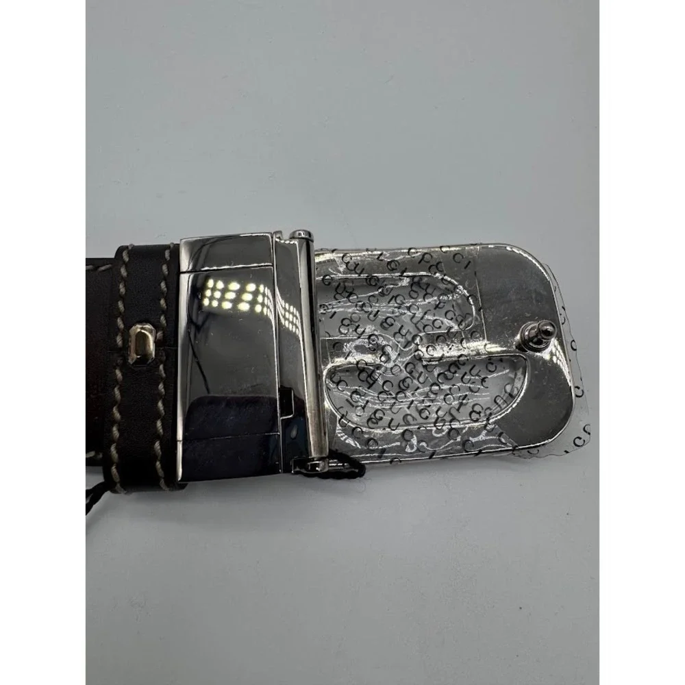 Gucci GG Supreme Canvas Interlocking G Buckle Belt Brown Leather 223891 Size 34